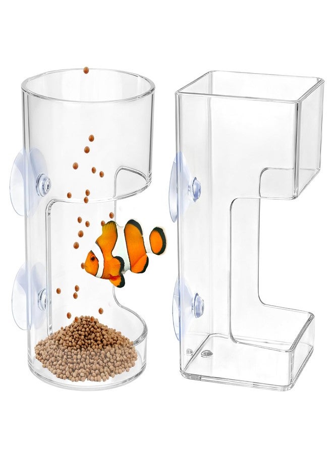 Kazheon 2pcs Fish Tank Feeding Tray with Suction Cup Acrylic Feeding Tube Fish Food Holder Automatic Fishing Feeder Aquarium Tank Divider Supplies Breeder Box for Aquarium (Color:Clear) - Image 1